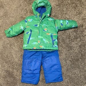 Green Dinosaur Print Snow Jacket/Bib Set 18M